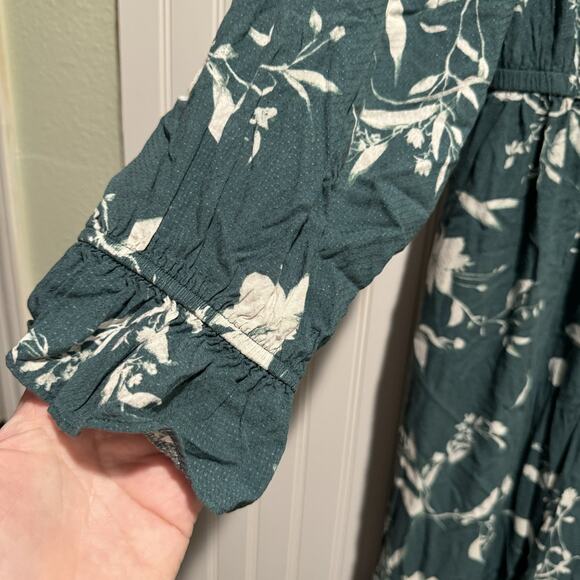 Ava Viv Green Floral Ruffled Tiered Maxi Dress Long Sleeves High Neck 1X - Picture 4 of 9